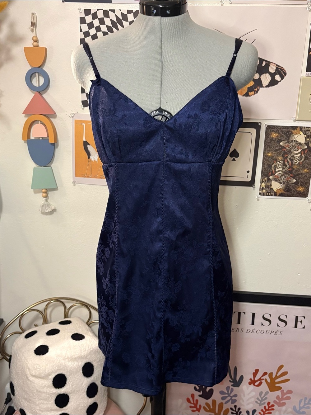 Victoria’s Secret Navy Blue Jacquard Lace-Up Slip Dress Size Medium
